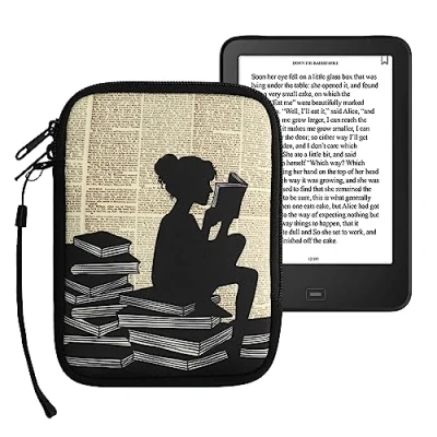 Immagine di kwmobile Custodia Universale per eReader Copertina in Neoprene Nero/Beige con Chiusura a Zip Misura 17 x 12 2 cm Astuccio portatablet