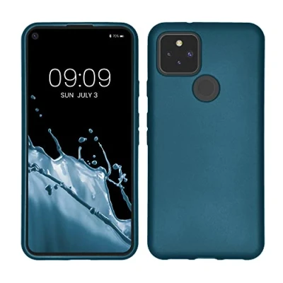 Immagine di kwmobile Custodia Compatibile con Google Pixel 5 Cover Back Case Morbida Protezione in Silicone TPU Effetto Metallizzato blu caraibi metalizzato