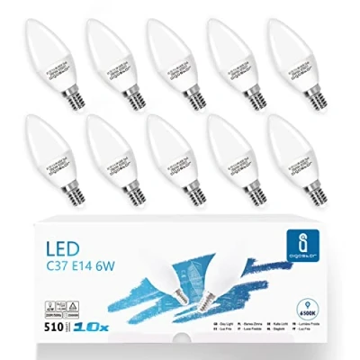 Immagine di Aigostar Lampadine LED E14 6W Equivalenti a 42W, C37 Lampadina Candelabro, Luce Bianca Fredda 6500K, 510 Lumen, Confezione da 10
