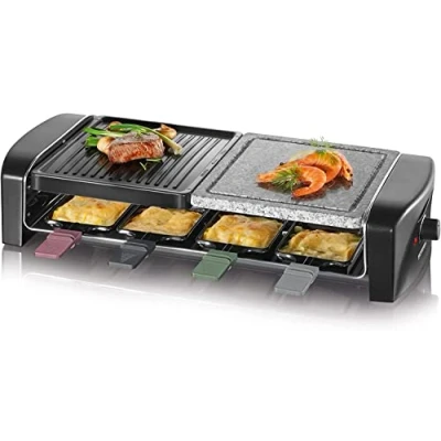 Immagine di Severin RG 9645 Raclette 8 vaschette, con barbecue in pietra Nero