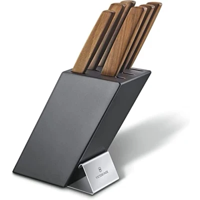 Immagine di Victorinox Swiss Modern Ceppo di coltelli professionali con contenuto, 6 pezzi, incl. da chef manico in legno, nero