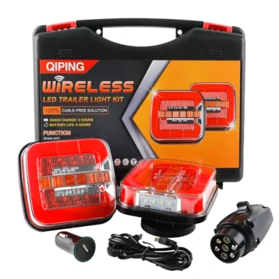Immagine di Qiping 2 Pack luci rimorchio wireless 12v Impermeabile, fanale posteriori led con magnetic, ricaricabile, marchio E, ECE E9 R10 05