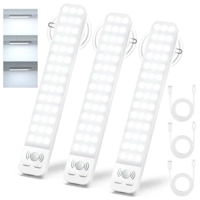Immagine di Luce Armadio Led con Sensore Movimento, 3 Modalità Dimmerabile Luci Armadio, 2000 mAh Ricaricabile Senza Fili, Magnetica Sottopensile Cucina Lampada per Scale Camera Corridoio