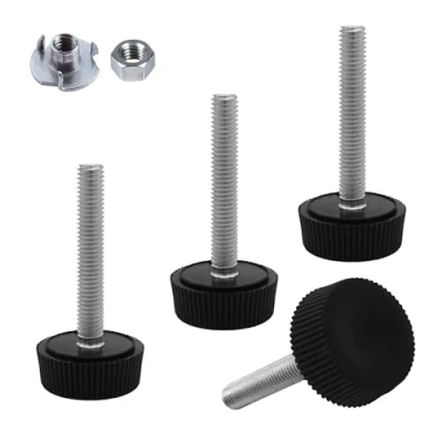 Immagine di SKIR&#039;CO 4 piedini di livellamento per mobili, M5 x 30 mm, gambe rotonde regolabili in metallo, stelo filettato M5, piedino livellatore (dadi inclusi)
