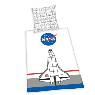 Immagine di Herding Set di Biancheria da Letto, NASA, Federa 80 x cm con Bottoni e Design Reversibile, Copripiumino 135 200 Chiusura a Bottoni, 100% Cotone