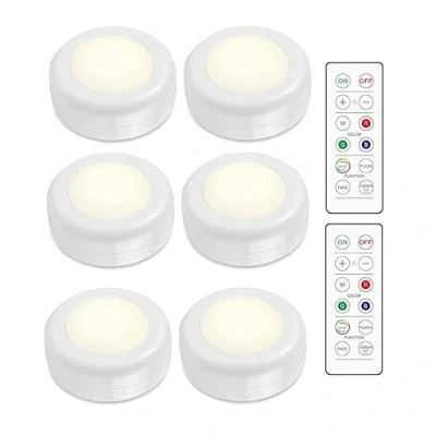 Immagine di INF Batteria spot LED RGB con telecomando, luce notturna a 16 colori, luci per armadio batteria, scale dimmerabile, 6 pezzi