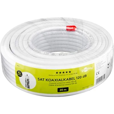 Immagine di goobay 49761 cavo coassiale satellitare, 120 dB, 20 m, 4 schermature, HDTV, DVB T, S, TV CCS, colore: Bianco