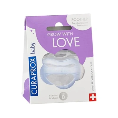 Immagine di CURAPROX Ciuccio blu con scatola portaoggetti, misura 0, da 3 a 7 kg o 0 mesi, Pacifier, Soothie, blu, 1 pezzo, 22 g