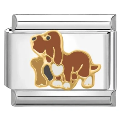 Immagine di Quiges Modulo Charm Link in Stile Italiano da 9 mm Acciaio Inox Cane con Osso per bracciali Italian Links