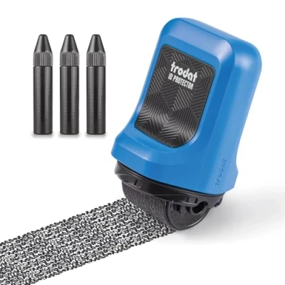 Immagine di Trodat ID Protector Ink Roller, Timbro Rullo di Inchiostro per Protezione dei Dati dal Furto Identità in 1 Solo Gesto, Colore Blu con Nero, 3 Ricariche Incluse