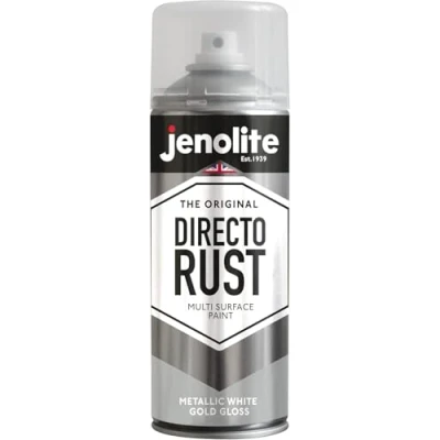 Immagine di JENOLITE Directorust Vernice spray lucida metallizzata ORO BIANCO multisuperficie Primer, fondo e finitura all in one 400 ml