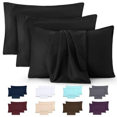Immagine di Utopia Bedding federa cuscino set de 4 Copricuscino in morbida microfibra spazzolata con chiusura a busta (Nero, 30 x 50 cm)