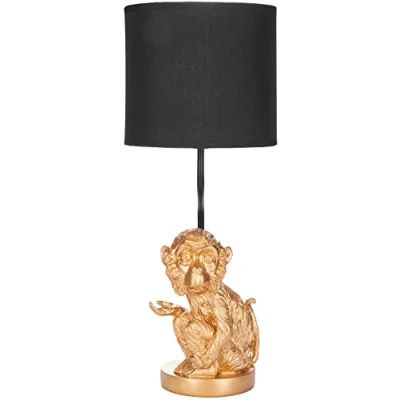 Immagine di Brubaker Lampada da Tavolo o Comodino Piccola Scimmia con Base in Ceramica e Paralume Tessuto Altezza 52 cm, Oro Nero