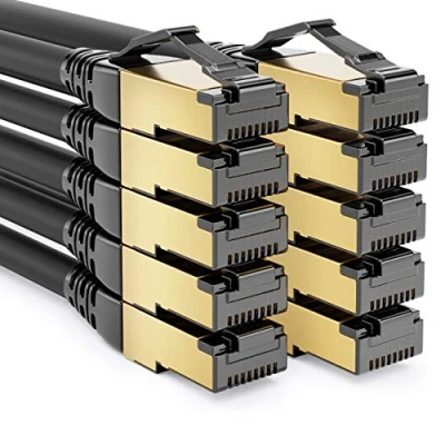 Immagine di deleyCON 10x 1m CAT8.1 Cavo di Collegamento Rete Dati S/FTP PIMF 2000MHz 40Gbit RJ45 LAN DSL CAT.8 Ethernet Connettore Nero