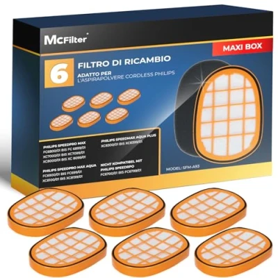 Immagine di McFilter 6 filtri adatti per Philips FC5005/01 Speed Pro Max Cordless Vacuum Cleaner Plus 6000,7000,8000 FC6812 FC6813 FC6822 FC6823 FC6826 FC6723/01 FC6901 FC6904 XC7042/01 XC8045/01 XC8147/01