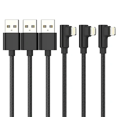 Immagine di ADILIFT 2m Cavo Lightning 90 Gradi, [Certificato MFi] 3Pezzi Caricabatterie da a USB Carica Rapida Nylon Caricatore Ad Angolo Retto per iPhone 11 Pro Max XS X XR 8 7 6s 6 plus SE