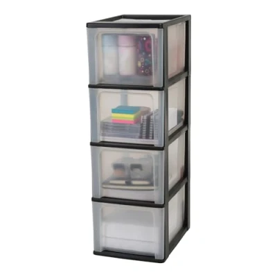 Immagine di Iris Ohyama Cassettiera in Plastica, Portaoggetti, 4 Cassetti Medi, Nero, Apertura Facile, Formato A4, A5 e A6, Organizzatore, Per Ufficio, Scuola, Cartoleria, Senza BPA, Contenitore, OCH 2400