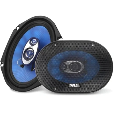 Immagine di Pyle 6 x 8 Car Sound Speaker (Pair) Upgraded Blue Poly Injection Cone 3 Way 360 Watts w/Non fatiguing Butyl Rubber Surround 70 20Khz Frequency Response 4 Ohm &amp; 1&quot; ASV Voice Coil PL683BL