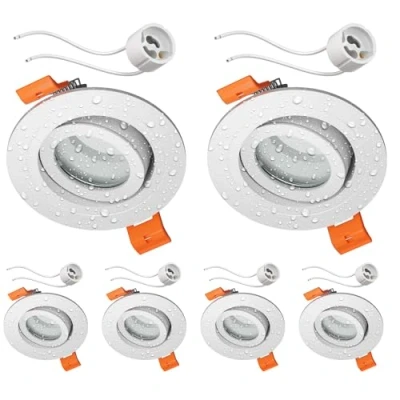 Immagine di ledscom.de 6 pz. cornice da incasso a soffitto per bagno ERID, impermeabile, bagno, IP44, rotonda, orientabile, bianco opaco incl. presa GU10