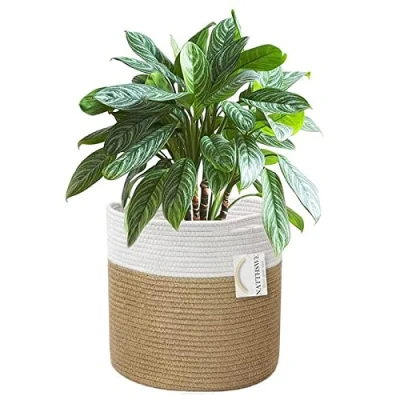 Immagine di Cesto per Piante Corda di cotone intrecciata Decorazione vaso fiori da interno portabiancheria pieghevole portaoggetti uso domestico