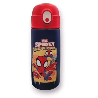 Immagine di Borraccia Termica SPIDER MAN, Blu Rosso per Bambini con Cannuccia 460 ML Asilo SPIDERMAN, Scuola Elementare Acciaio Inox, Mantenimento Temperatura fino a 24h