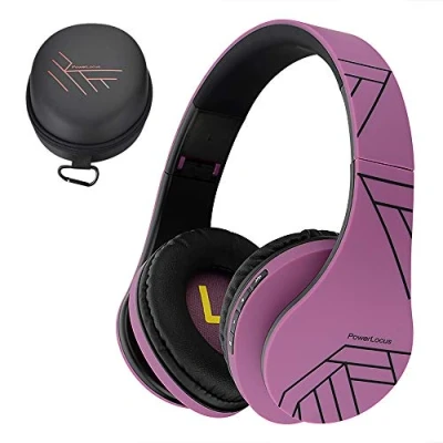 Immagine di PowerLocus Cuffie Bluetooth Over Ear, Wireless 5.3, Hi Fi Stereo Suono, Senza Fili con Microfono, Pieghevoli, Micro SD/TF, FM Radio per Viaggio/Telefono/PC/Ufficio (N Viola)