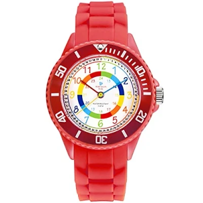 Immagine di Alienwork Kids Orologio di Apprendimento bambini Ragazze Rosso Bracciale in Silicone Multicolore Impermeabile 5 ATM Tempo