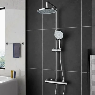 Immagine di MORADO Sistema Colonna per Doccia con Miscelatore Termostatico,Soffione a Pioggia Dal Design Moderno e Doccetta 3 Funzioni, Regolabile in Altezza