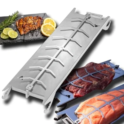 Immagine di FENNEK Supporto per Salmone in Acciaio Inox braciere e Barbecue a Sfera, con Speciale meccanismo di serraggio, Perfetta Alternativa al Tagliere Fiamma, Made Germany