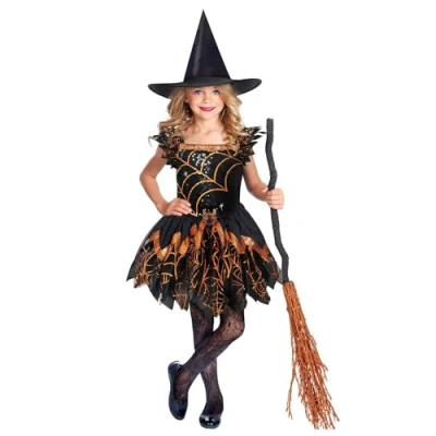 Immagine di (PKT) 9911967 Costume da strega ragno spettrale per bambine (6 8 anni)