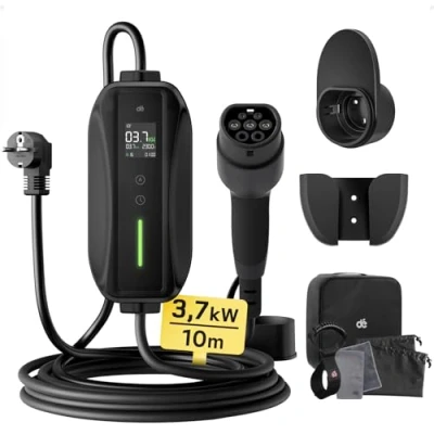 Immagine di dé Cavo Ricarica Auto Elettrica Tipo 2 Schuko 3,68 kW [Monofase, 10m, 6 16A] Caricabatteria con Display Digitale Controllabile per Model 3/Y, Fortwo, EX30, Q4, e 208 Altri PHEV/EV