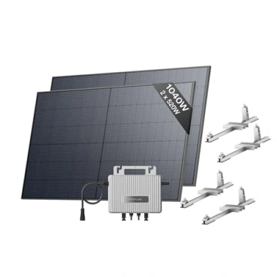 Immagine di EcoFlow STREAM Fotovoltaico da balcone, 600W microinverter grid tie, 2x520W pannelli solari FV+2*Supporto Tetto piatto, controllo Wi Fi/app per tetti piatti e giardini