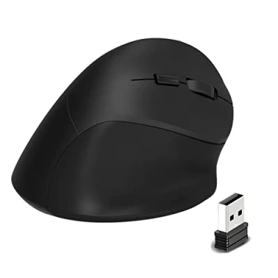 Immagine di iSTYLE Mouse Ergonomico Senza Fili, Verticale Con 3 DPI Regolabili e Ricevitore USB Nano, Ricaricabile per Laptop, PC, IPad, Macbook (Nero)