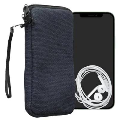 Immagine di kwmobile Custodia Tela con Zip per Smartphone XL 6,7/6,8&quot; Astuccio Porta Cellulare Chiusura a Cerniera Pochette Telefono blu scuro