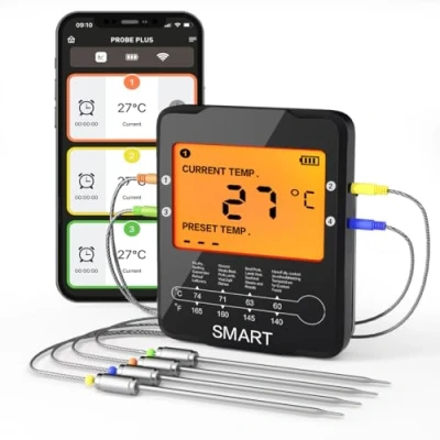 Immagine di Termometro per carne senza fili,Termometro da Barbecue digitale Cucina intelligente con 4 sonde fumatori grigliato forno, Supporto iOS e Android