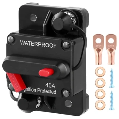 Immagine di QWORK® 40A Interruttore automatico per auto, 12V 48V DC, pulsante di ripristino manuale, barca e sistemi audio DC