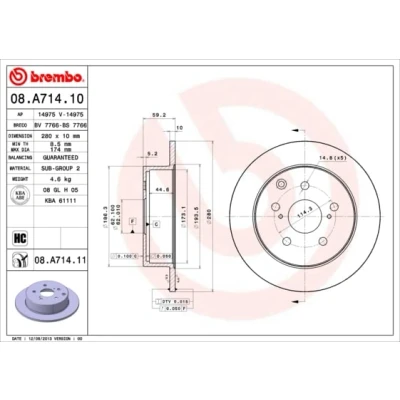 Immagine di Brembo 08.A714.11 Disco Freno con Verniciatura UV (Set di 2) Posteriore