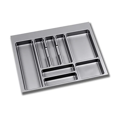 Immagine di Emuca organizzatore di posate, cassetto cucina, vaschetta portaposate, 8 scomparti, modulo 70 cm, plastica, Grigio