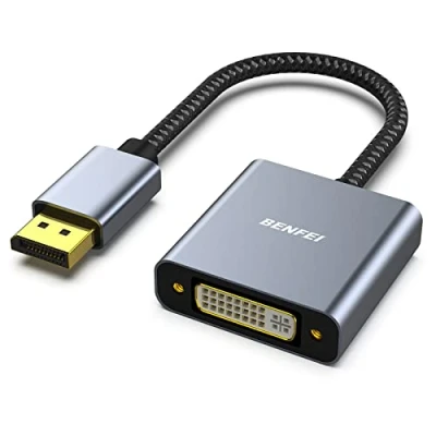 Immagine di Adattatore DisplayPort a DVI,BENFEI da DP DVI placcato in oro (maschio femmina) compatibile per Lenovo, Dell, HP e altri marchi [Custodia nylon alluminio]