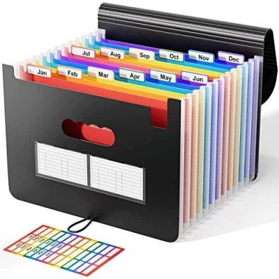 Immagine di Cartella Portadocumenti A4 con Coperchio ABClife porta Documenti Espandibile, Multicolore, Portatile, Fisarmonica, in Plastica, FSC, Perfetta per Casa Scuola e Società (12 Tasche Coperchio)