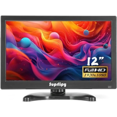 Immagine di Suprlipy 12 pollici FHD Small IPS Monitor LCD Display 1920 x 1080 60 Hz 16:19 con ingresso BNC VGA AV Altoparlante incorporato per telecamera di sicurezza CCTV DVR PC STB console gioco