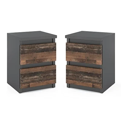 Immagine di MRBLS 2 comodini moderni con cassetti, in legno, per camera da letto (antracite industriale/grigio opaco, stile vecchio), 30 x 43 32,5 cm (larghezza altezza profondità)