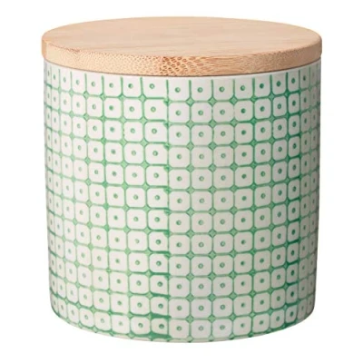 Immagine di Bloomingville Barattolo con coperchio ermetico Carla scatola portaoggetti in gres colorato Ø 10 x H cm, verde, Ceramica Gres, Capacità 400 ml