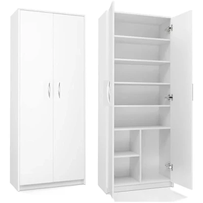 Immagine di Armadio multiuso con 2 ante e 8 scomparti, 180 x 74 35 cm, colore: bianco