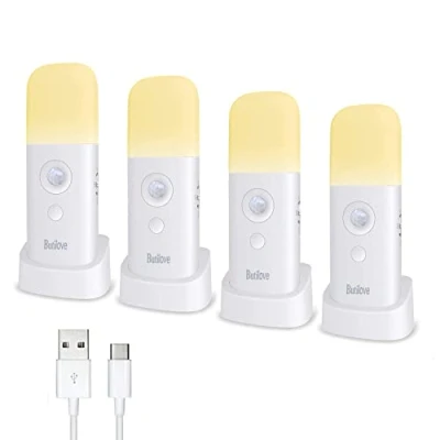 Immagine di Luce Notturna Sensore Movimento,Luce Bambini a Batteria Ricaricabile Portatile con Cavo USB,Luce Led Auto/On/Off,Adatto Bambini/Neonato,Armadio,WC,Cucina, Scale, Camera da Letto