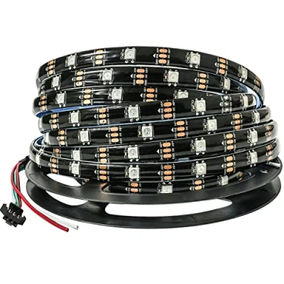 Immagine di Tesfish WS2812B Striscia LED IP65 Impermeabile RGB Strisce Pixel 5M 5V 5050 150 LEDs Nero PCB Pieno di Colori Nastri Intelligente per Decorazione Pubblicitaria Progetti DIY