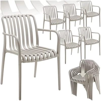 Immagine di TecTake®, Set da 6 sedie giardino impilabili, sedia esterno in plastica, esterno, terrazzo, polipropilene, poltrone moderne, cucina, mobili Tortora