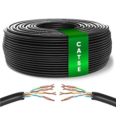 Immagine di Mr. Tronic Cavo Ethernet Cat 5E da 100m Bulk Cabel, di Rete LAN ad Alta Velocità Per Connessione Internet Veloce 1 Gbps 100 MHz AWG24 Sfuso UTP CCA (100 Metri, Nero)