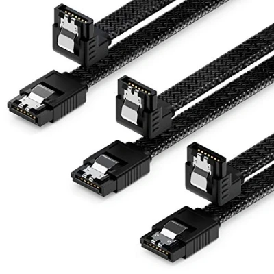 Immagine di deleyCON 3x 30 cm Set da Cavi SATA 3 in Nylon per Dati III di Collegamento Serial ATA Scheda Madre e Hard Drive HDD SSD con 1 Presa a L 90 S Nero