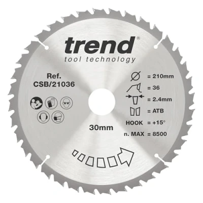 Immagine di Trend CSB/21036 Craft Pro Lama per sega circolare TCT uso generico, punta in carburo di tungsteno, 210 mm x 36 denti 30 fori